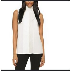 Vince Sleeveless Lasercut Turtleneck Pleated‎ Front Top White M